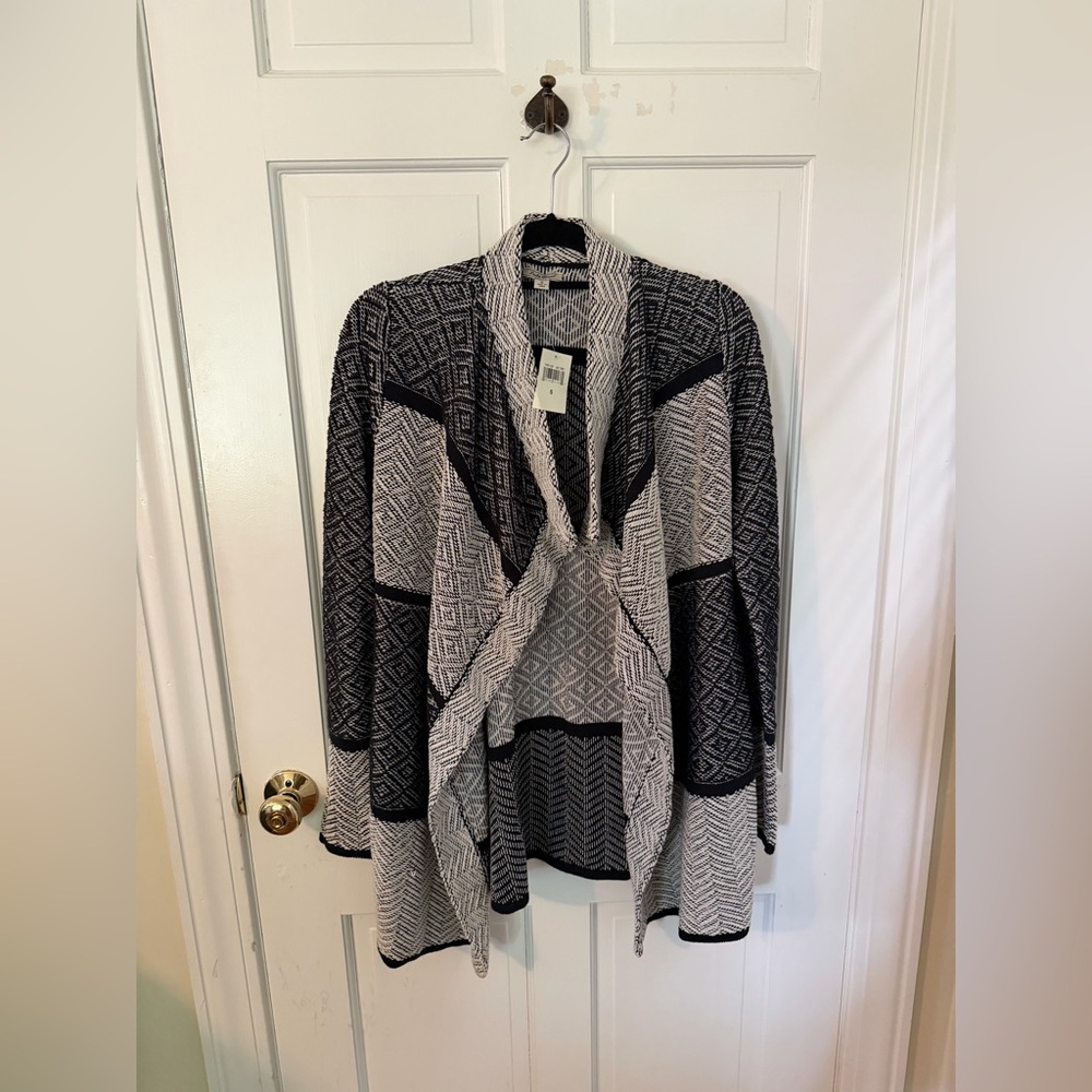 Lucky Brand Black and Cream Open Front Cardigan